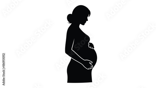 A pregnant woman s side profile in a striking black silhouette