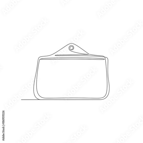 A minimalist single-line drawing of a blank name tag with a hole for hanging.
