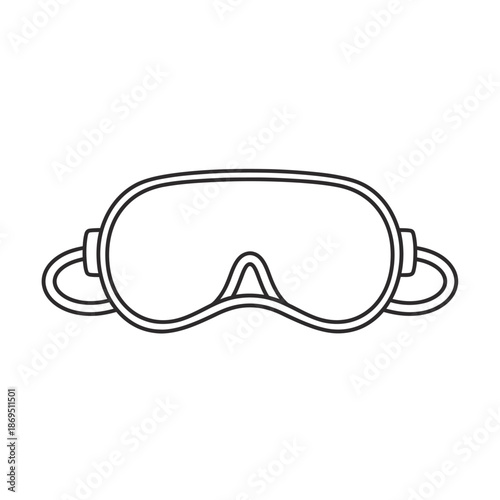 A simple black and white line drawing of a sleep mask with a strap on each side.