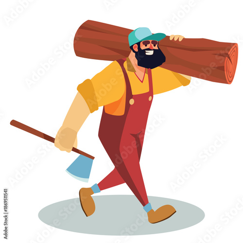 vector of a man carrying wood and an axe