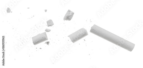 Tableau sur toile Broken chalk with pieces flying, isolated on white background, clipping path, de