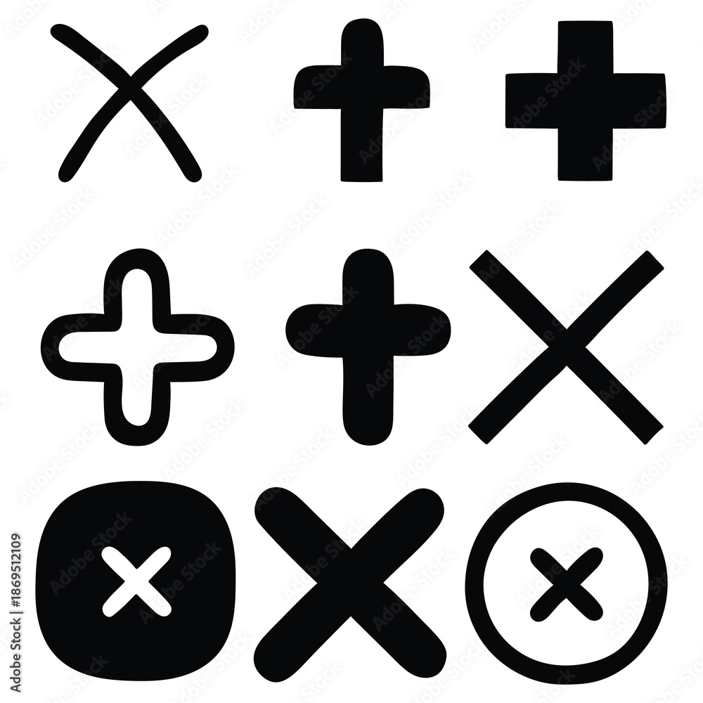 Obraz premium Hand-drawn cartoon set of cross icons on a white background.