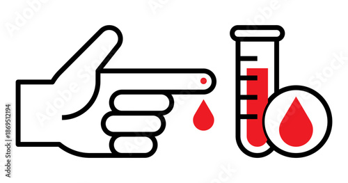 Blood test and collections tube icon. Medical blood test symbol. Laboratory science graphics. Diagnostic medicine illustration.