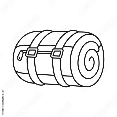 Rolled sleeping bag outline or line illustration.