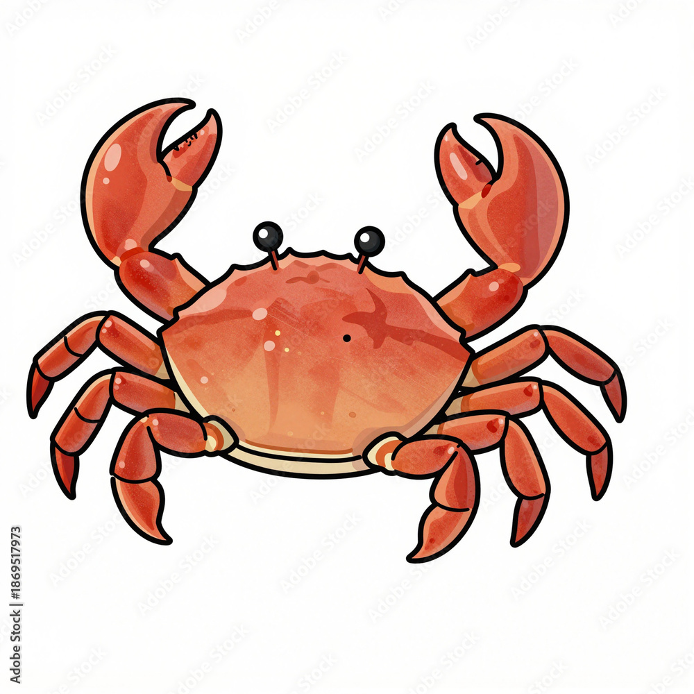 Fototapeta premium Bright cartoon crab with thick bold outlines on a white background