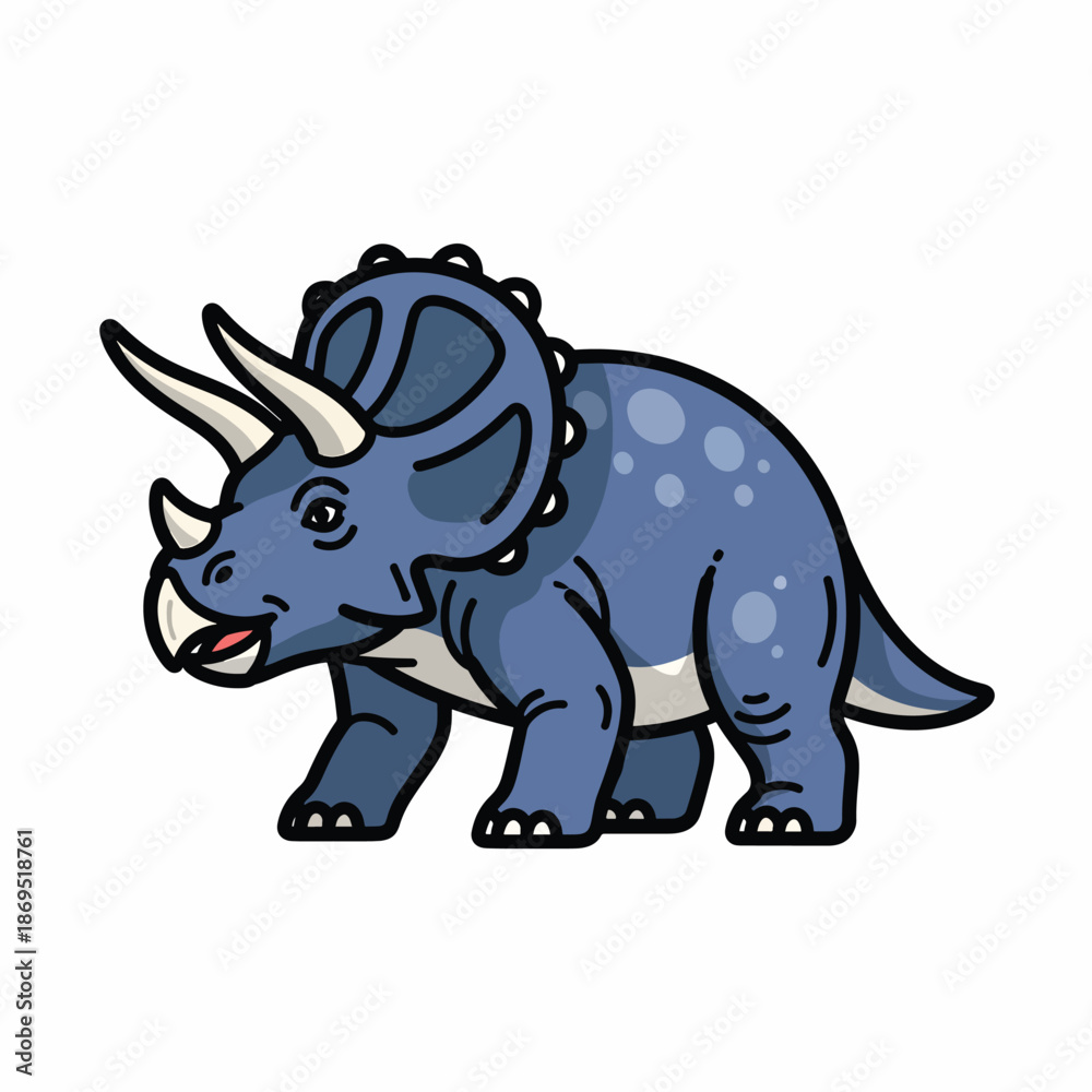 Fototapeta premium A blue cartoon triceratops with a large frill on its head
