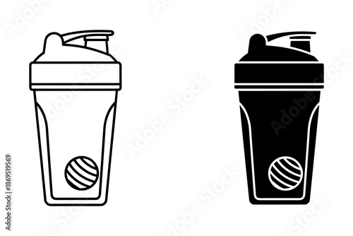 Two shaker bottles with lids and balls inside one white and one black