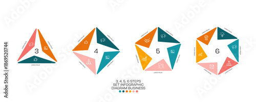 Vector triangle, hexagon element for infographic set. infographic for presentation. Business concept with 3, 4, 5, 6 options, parts, steps or processes. venn diagram.