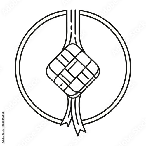 Abstract ketupat logo formed from four interlocking black shapes in a minimalist geometric flat vector style on a clean white background, ideal for modern Ramadan and Eid branding.