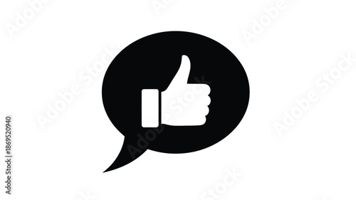 Black speech bubble with a white thumbs up gesture a modern silhouette