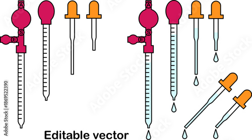 Editable transparent with liquid lab dropper and pipette