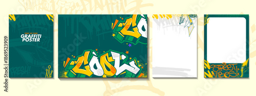 Modern graffiti art poster or flyer design with colorful tags, throw up. Hand-drawn abstract graffiti illustration vector in street art theme	