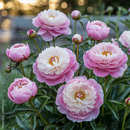 Beautiful Pastel Pink Peony Blooms with Layered Petals in Natural Light

