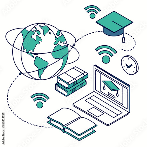 Online Education Illustration – E Learning, Virtual Class and Digital Study Concept
