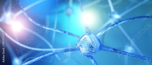Vászonkép neuron, neuron transmits a signal, nerve node, neural network, 3D rendering
