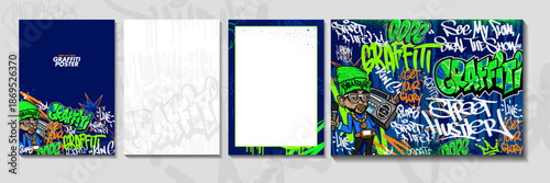 Modern graffiti art poster or flyer design with colorful tags, throw up. Hand-drawn abstract graffiti illustration vector in street art theme	