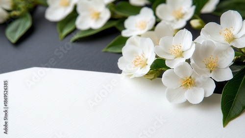 Jasmine flowers decorating a two tone background with copy space creating a natural border for elegant design
