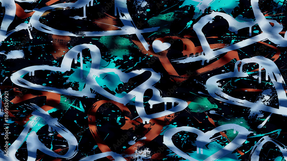 Fototapeta premium Vibrant graffiti hearts expression for modern design projects or art print