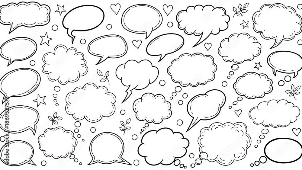 Fototapeta premium Hand drawn speech bubbles and thought bubbles in a doodle style illustration 