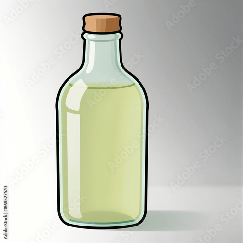 Vibrant cartoon glass bottle with cork stopper on a white background