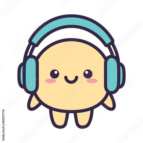 Cute Cartoon Character with Headphones Illustration