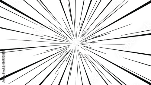 Black Radial Speed Lines Comic Book Style Illustration isolated PNG with Transparent Background