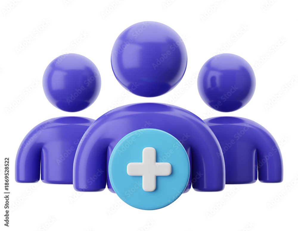 Fototapeta premium Modern 3D People Icon with Add Button for User Group