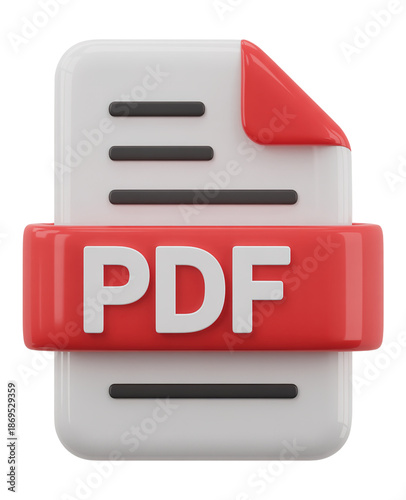 Modern 3D PDF Icon with Red Ribbon and Folded Corner