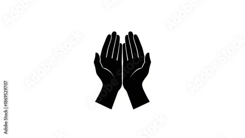 Praying Hands Silhouette Isolated on White Background