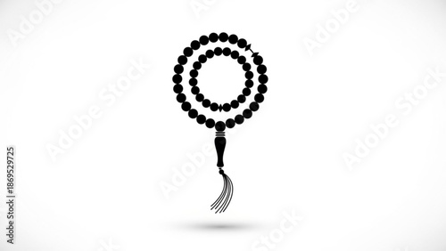 Black Beaded Prayer Rosary with Crucifix Isolated on White Background