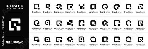 Abstract technology letter Q logo design collection