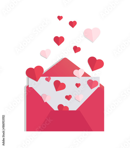 Red envelope with heart. love letter. Valentine day. vector illustration