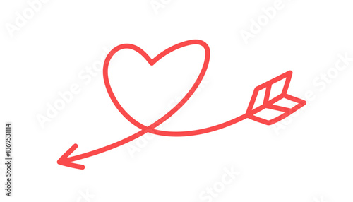 Cupid Arrow Through Red Heart. Valentine day. vector illustration