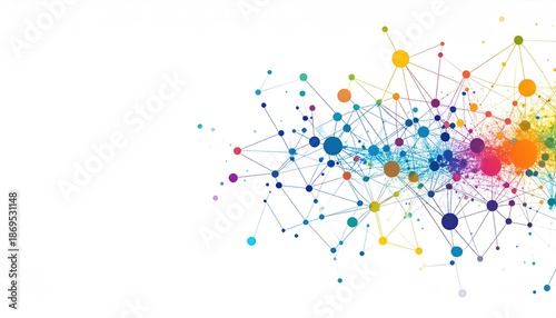 Abstract Colorful Network of Connected Dots and Lines.