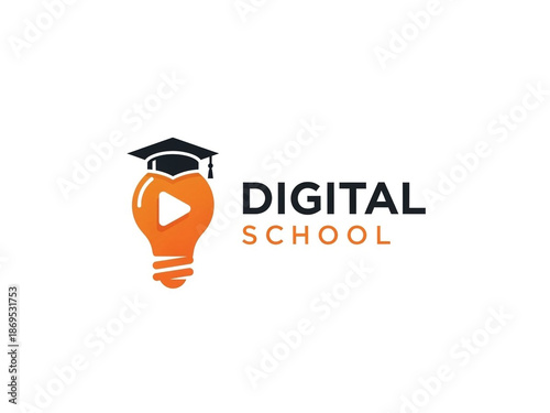 Digital school logo with graduation cap and play button