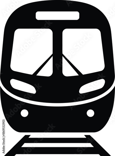 Front view silhouette of a train on white background locomotive railway