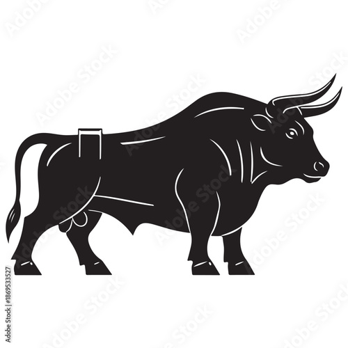 Powerful Silhouette of a Black Bull on White Background