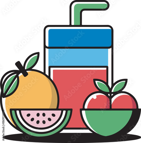 Healthy Fresh Fruit Juice Box with Organic Assorted Fruits Vector