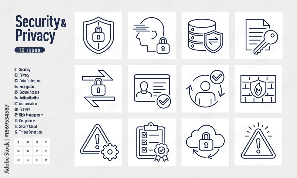 Fototapeta premium Security and Privacy Line Icons Set of 12