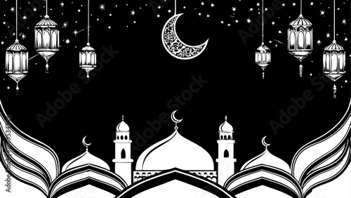 Illuminated mosque under the moonlit night