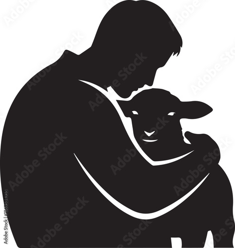 Man holding sheep silhouette