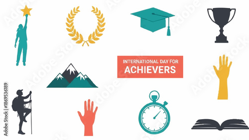 Collection of Motivational Icons Representing Achievement and Success.