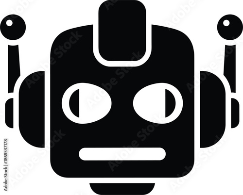 Modern black robot head icon vector illustration isolated on white background for artificial intelligence technology digital assistant and futuristic robotic character design projects.