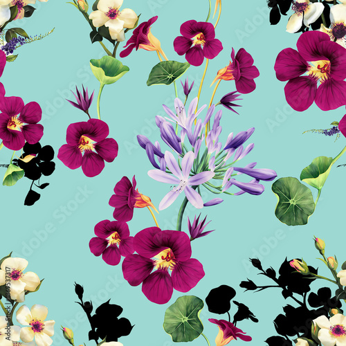 Wallpaper Mural Watercolor Seamless Floral allover pattern Design with Background Torontodigital.ca