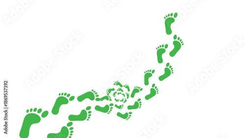 Green Footprints Trail Leading to a Circular Leaf Symbol, Generative AI.