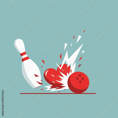 Red Bowling Ball Crashing into Pin