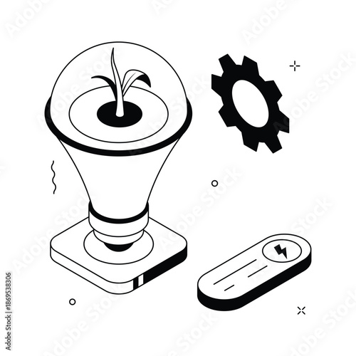 A visually appealing isometric illustration representing energy efficiency and power saving