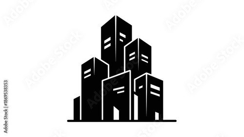Black Cityscape Buildings Silhouette Illustration.