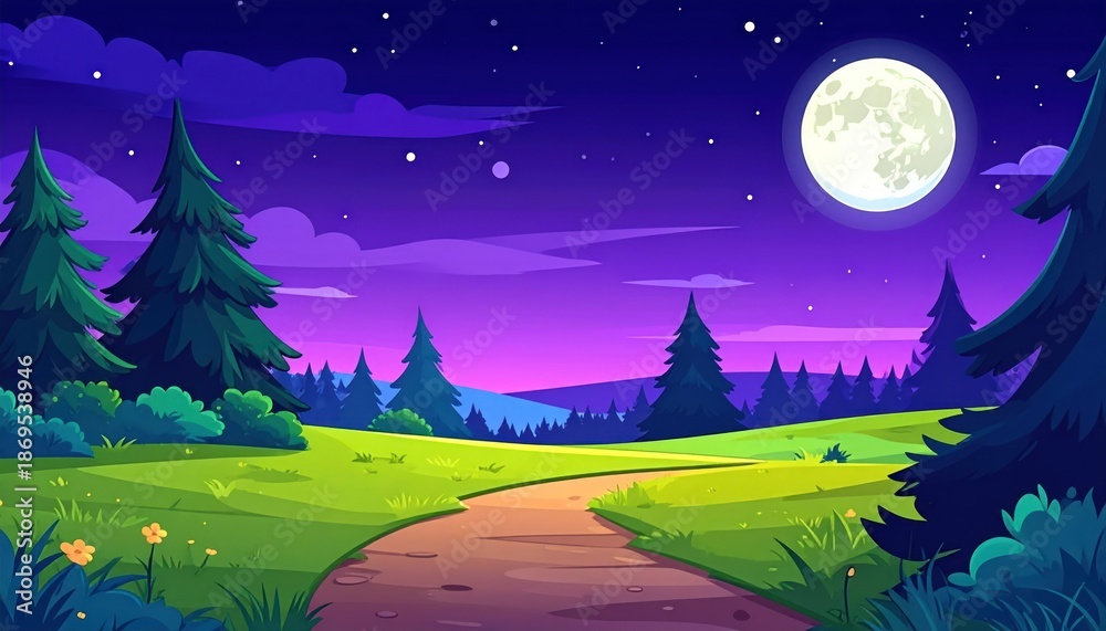 Fototapeta premium Enchanting Forest Path Under a Full Moon.