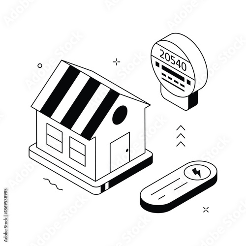 A trendy isometric illustration representing electric meter energy measurement